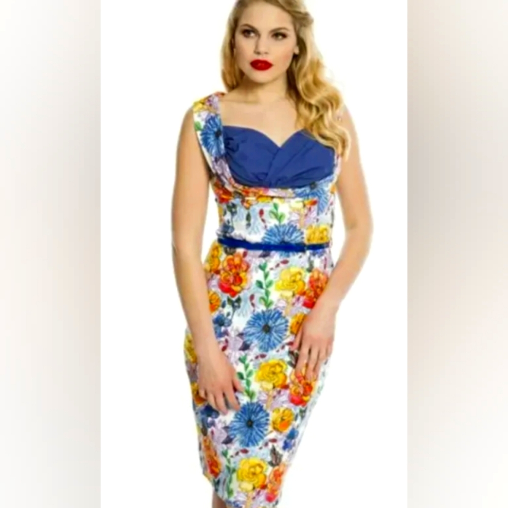 Lindy Bop Vanessa Pencil Dress in Bright Florals